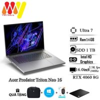 Laptop Acer Predator Triton Neo 16, Ultra7-155H, 16GB, SSD 1TB, RTX 4060 8GB, 16inch 2.5k FPS 240Hz