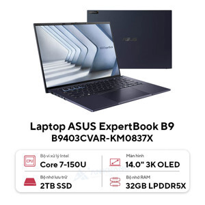 Laptop Asus ExpertBook B9 OLed B9403CVAR-KM0837X - Intel core i7-150U, Ram 32GB, SSD 2TB, Intel Graphics, 14 inch