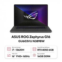 Laptop Asus Gaming ROG Zephyrus G16 GU603VU-N3898W (Core i7-13620H/ 16GB/ 512GB SSD/ Nvidia GeForce RTX 4050 6GB GDDR6/ 16.0inch FHD, 165Hz/ Windows 11 Home/ Gun Metal/ Vỏ nhôm)