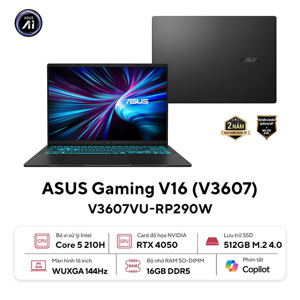 Laptop Asus Gaming V16 V3607VU-RP290W - Intel Core 5 210H, 16GB RAM, SSD 512GB, Nvidia GeForce RTX 4050 6GB GDDR6, 16 inch