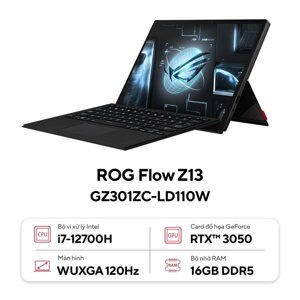 Laptop Asus ROG Flow Z13 GZ301ZC-LD110W - Intel core i7-12700H, 16Gb RAM, SSD 512GB, Nvidia GeForce RTX 3050 4GB GDDR6, 13.4 inch