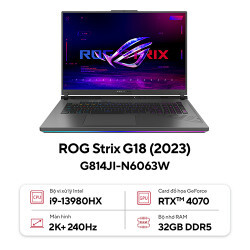 Laptop Asus ROG Strix G18 G814 - Intel Core i9-13980HX, 32GB RAM, SSD 1TB, Nvidia GeForce RTX 4070 8GB GDDR6 + Intel UHD Graphics, 18 inch