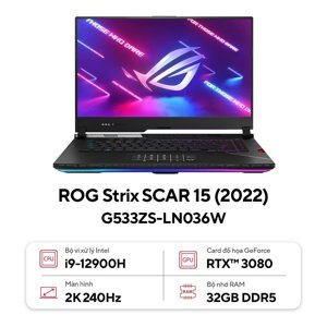 Laptop Asus ROG Strix Scar 15 G533ZS-LN036W - Intel core i9-12900H, 32GB RAM, SSD 2TB, Nvidia GeForce RTX 3080 8GB GDDR6, 15.6 inch