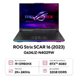 Laptop Asus ROG Strix Scar 16 G634JZ-N4029W - Intel Core i9 13980HX, 32GB RAM, SSD 1TB, Nvidia Geforce RTX 4080 12GB, 16 inch