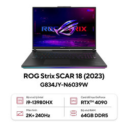 Laptop Asus ROG Strix Scar 18 G834JY-N6039W - Intel Core i9 13980HX, 64GB RAM, SSD 2TB, Nvidia GeForce RTX 4090 16GB GDDR6, 18 inch