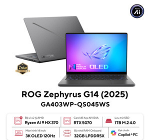 Laptop Asus ROG Zephyrus G14 GA403WP-QS045WS - Ryzen™AI 9 HX 370, Ram 32GB, SSD 1TB, RTX 5070, 14.0 inch