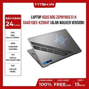 Laptop Asus ROG Zephyrus G14 GA401QEC-K2064T - AMD Ryzen 9 5900HS, 16Gb RAM, SSD 1TB, Nvidia GeForce GTX 3050Ti 4GB GDDR6, 14 inch