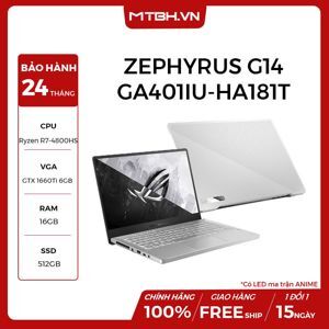 Laptop Asus Rog Zephyrus G14 GA401IU-HA181T - AMD Ryzen 7-4800HS, 16GB RAM, SSD 512GB, Nvidia GeForce GTX 1660Ti 6GB GDDR6 VRAM, 14 inch