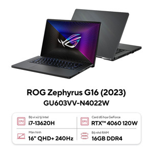 Laptop Asus ROG Zephyrus G16 GU603VV-N4022W - Intel Core i7-13620H, RAM 16GB, SSD 512GB, Nvidia GeForce RTX 4060 8GB GDDR6, 16 inch