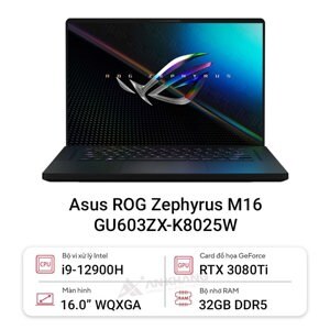 Laptop Asus ROG Zephyrus M16 GU603ZX-K8025W - Intel core i9-12900H, 32GB RAM, SSD 2TB, Nvidia GeForce RTX 3080Ti 16GB GDDR6, 16 inch