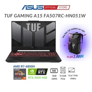 Laptop Asus TUF Gaming A15 FA507RM-HN018W - AMD Ryzen 7-6800H, 8GB RAM, SSD 512GB, Nvidia GeForce RTX 3060 6GB GDDR6, 15.6 inch
