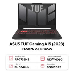 Laptop Asus TUF Gaming A15 FA507NV-LP046W - AMD Ryzen 7 7735HS, 8GB RAM, SSD 512GB, Nvidia GeForce RTX 4060 8GB GDDR6 + AMD Radeon Navi2 Graphics, 15.6 inch
