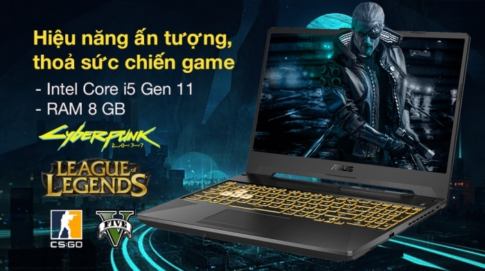 Laptop Asus TUF Gaming F15 FX506HCB-HN1138W - Intel Core i5-11400H, 8GB RAM, SSD 512GB, Nvidia GeForce RTX 3050 4GB GDDR6, 15.6 inch
