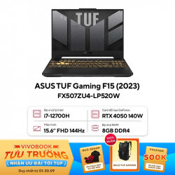 Laptop Asus TUF Gaming F15 FX507ZU4-LP520W - Intel Core i7-12700H, 8GB RAM, SSD 512GB, Nvidia GeForce RTX 4050 6GB GDDR6 + Intel Iris Xe Graphics, 15.6 inch