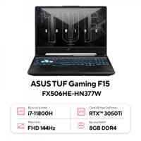 Laptop Asus TUF Gaming FX506HE-HN377W (Core i7 11800H/ 8GB/ 512GB SSD/ Nvidia GeForce RTX 3050Ti 4Gb GDDR6/ 15.6inch Full HD/ Windows 11 Home/ Black/ Vỏ nhựa)