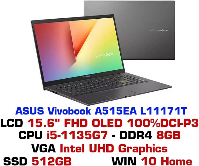 Laptop Asus Vivobook A515EA-L11171T - Intel Core i5-1135G7, 8GB RAM, SSD 512GB, Intel UHD Graphics, 15.6 inch