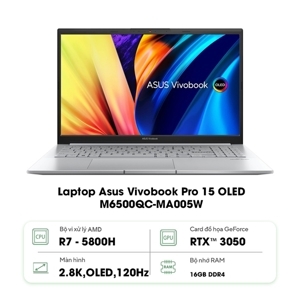 Laptop Asus Vivobook Pro 15 OLED M6500QC-MA005W - AMD Ryzen R7-5800H, 16GB RAM, SSD 512GB, Nvidia GeForce RTX 3050 4GB GDDR6, 15.6 inch