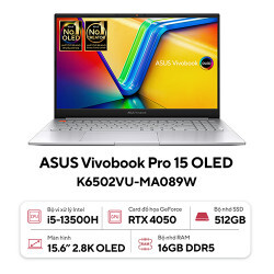 Laptop Asus Vivobook Pro 15 OLED K6502VU-MA089W - Intel Core i5-13500H, 16GB RAM, SSD 512GB, Nvidia GeForce RTX 4050 6GB GDDR6 + Intel Iris Xe Graphics, 15.6 inch