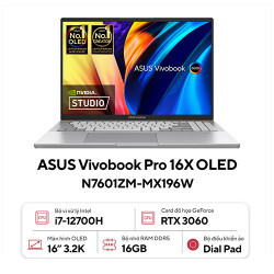 Laptop Asus Vivobook Pro 16X OLED N7601ZM-MX196W - Intel Core i7-12700H, 16GB RAM, SSD 1TB, Nvidia GeForce RTX 3060 6GB GDDR6, 16 inch