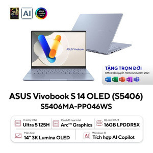 Laptop ASUS Vivobook S 14 OLED S5406MA-PP028W - Ultra 5-125H, RAM 16GB, SSD 512GB, Intel Arc Graphics, 14 inch