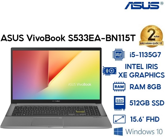 Laptop Asus Vivobook S15 S533EA-BN115T - Intel Core i5-1135G7, 8GB RAM, SSD 512GB, Intel Iris Xe Graphics, 15.6 inch