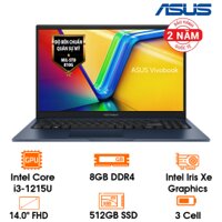 Laptop Asus Vivobook X1404ZA - Quiet Blue- 14 FHD; Intel Core i3-1215U; 8GB DDR4 on; 512GB SSD + 2.5; WF6E + BT 5.3; Polyc; FG; 42WHrs,  Win11H; 2Y( Pin:1Y) (X1404ZA-NK386W)