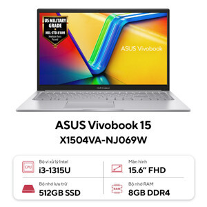 Laptop Asus Vivobook X1504VA-NJ069W - Intel Core i3 1315U, 8GB RAM, SSD 512GB, Intel UHD Graphics, 15.6 inch