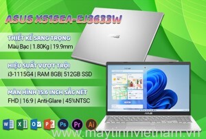Laptop Asus Vivobook X515EA-EJ3633W - Intel Core i3-1115G4, 8GB RAM, SSD 512GB, Intel UHD Graphics, 15.6 inch