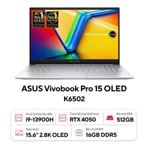 Laptop Asus Vivobook Pro 15 OLED K6502VU-MA090W - Intel Core i9-13900H, 16GB RAM, SSD 512GB, Nvidia GeForce RTX 4050 6GB GDDR6, 15.6 inch