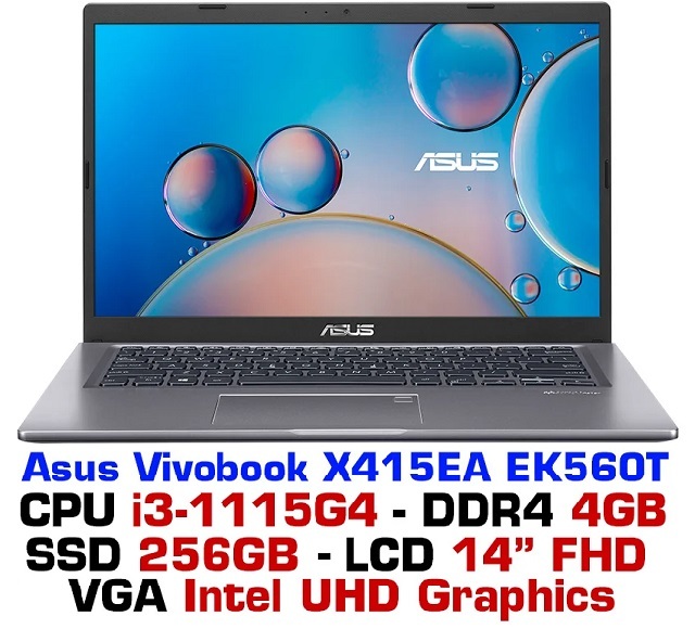 Laptop Asus X415EA-EK560T - Intel Core i3-1115G4, 4GB RAM, SSD 256GB, Intel UHD Graphics, 14 inch