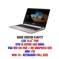 LAPTOP ASUS X507U (X507UF-EJ077T) I5-8250U/1TB/4G/MX130-2G/15.6/WIN10 GOLD BH 24TH