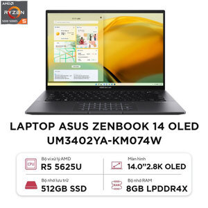 Laptop Asus Zenbook 14 OLED UM3402YA-KM074W - AMD Ryzen 5 5625U, 8Gb RAM, SSD 512GB, AMD Radeon Graphics, 14 inch