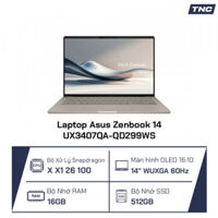 Laptop Asus Zenbook 14 UX3407QA-QD299WS Snapdragon X X1 26 100/ 16GB/ 512GB SSD/ 14 Inch WUXGA OLED/ Win 11/ Be