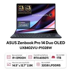 Laptop Asus Zenbook Pro 14 Duo OLED UX8402VU-P1028W - Intel Core i9-13900H, 32GB RAM, SSD 1TB, Nvidia GeForce RTX 4050 6GB GDDR6, 14.5 inch
