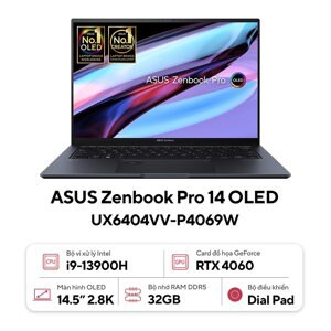 Laptop Asus Zenbook Pro 14 OLED UX6404VV-P4069W - Intel Core i9-13900H, 32GB RAM, SSD 1TB, Nvidia GeForce RTX 4060 8GB GDDR6, 14.5 inch