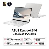 Laptop Asus Zenbook S 14 OLED UX5406SA-PV140WS (Intel Core Ultra 7 Processor 258V/ 32GB/ 1TB/ Intel Arc/ 14 inch 3K OLED 120Hz/ Win 11/ OfficeHS21/ Trắng)