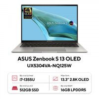 Laptop Asus Zenbook S13 OLED UX5304VA-NQ125W (Core i7 1355U/ 16GB/ 512GB SSD/ Intel Iris Xe Graphics/ 13.3inch 2.8K/ Windows 11 Home/ Grey/ Vỏ nhôm/ Túi Sleeve)