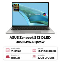 Laptop Asus Zenbook S13 OLED UX5304VA-NQ126W (Core i7 1355U/ 32GB/ 1TB SSD/ Intel Iris Xe Graphics/ 13.3inch 2.8K/ Windows 11 Home/ Grey/ Vỏ nhôm/ Túi Sleeve)