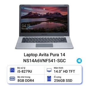 Laptop Avita Pura 14 NS14A6VNF541 - Intel core i5-8279U, 8GB RAM, SSD 256GB, Intel UHD Graphics 620, 14 inch