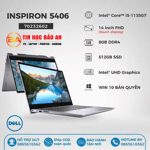 Laptop Dell Inspiron 14 5406 70232602 - Intel Core i5-1135G7, 8GB RAM, SSD 512GB, Intel Iris Xe Graphic, 14 inch