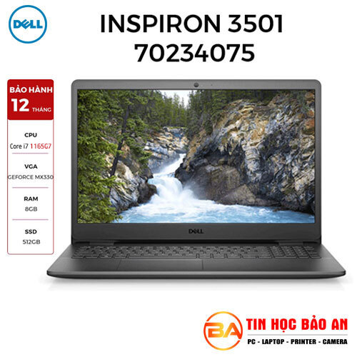 Laptop Dell Inspiron 3501 70234075 - Intel Core i7-1165G7, 8GB RAM, SSD 512GB, Nvidia Geforce MX330 2GB GDDR5, 15.6 inch