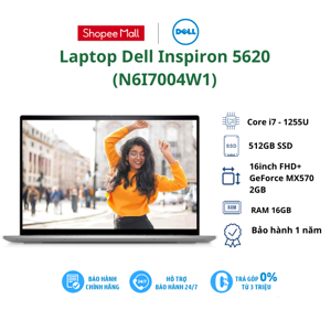 Laptop Dell Inspiron 5620 N6I7004W1 - Intel Core i7-1255U, 16GB RAM, SSD 512GB, Nvidia GeForce MX570 2GB DDR6, 16 inch