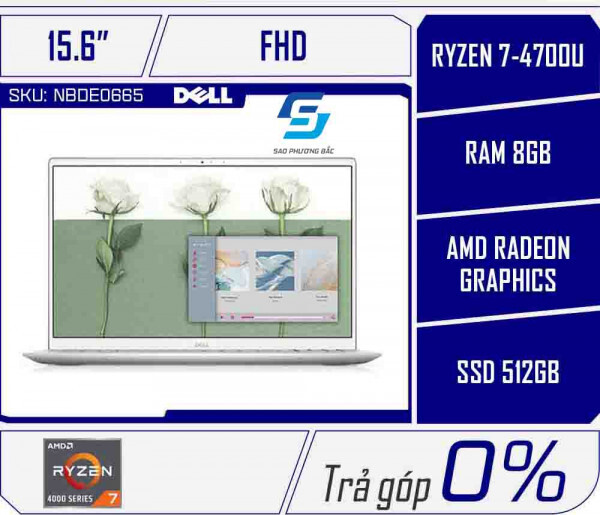 Laptop Dell Inspiron N5505 N5R74700U104W - AMD Ryzen 7 - 4700U , 8GB RAM, SSD 512GB, AMD Radeon Graphics, 15.6 inch