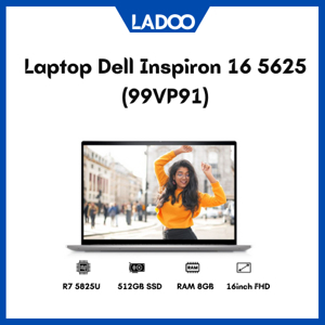 Laptop Dell Inspiron N5625 99VP91 - AMD Ryzen R7-5825U, 8GB RAM, SSD 512GB, AMD Radeon Graphics, 16 inch