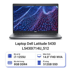 Laptop Dell Latitude 5430 L5430I714U_512 - Intel Core i7-1255U, 8GB RAM, SSD 512GB, Intel Iris Xe Graphics, 14 inch