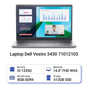 Laptop Dell Vostro 3430 71012103 - Intel Core i5-1335U, RAM 16GB, SSD 512GB, Intel Iris Xe Graphics, 14 inch
