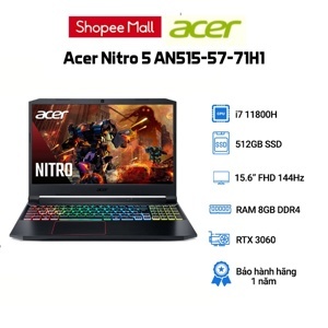 Laptop gaming Acer Nitro 5 Eagle AN515 57 71H1 - Intel Core i7-11800H, RAM 8GB, SSD 512GB, NVIDIA GeForce RTX 3060 6GB GDDR6, 15.6 inch