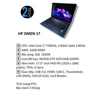 Laptop gaming HP OMEN 17 | Core i7 7700HQ | DDR4 16GB | SSD 256GB | GTX 1070 8GB | 17.3 inch FHD