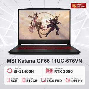 Laptop Gaming MSI Katana GF66 11UC 676VN - Intel Core i5-11400H, 8GB RAM, SSD 512GB, Nvidia GeForce RTX 3050 4GB GDDR6 + Intel UHD Graphics, 15.6 inch