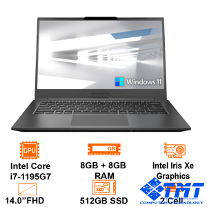 Laptop Gigabyte U4 UD-70S1823SO - Intel core  i7-1195G7, 16GB RAM, SSD 512GB, Intel Iris Xe Graphics, 14 inch